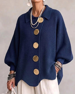 Cardigan Großer Metallknopf Revers