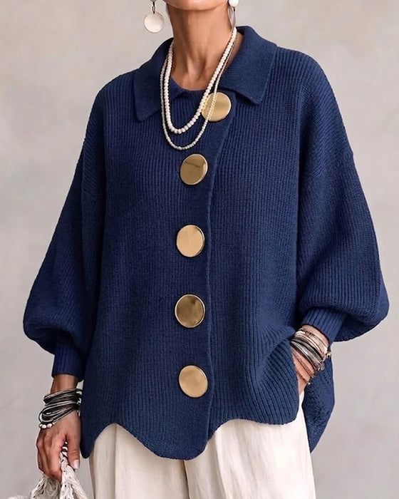Cardigan Großer Metallknopf Revers