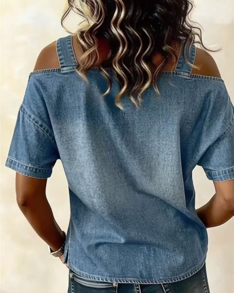 Bluse Off-Shoulder Mit Schulterriemen Denim