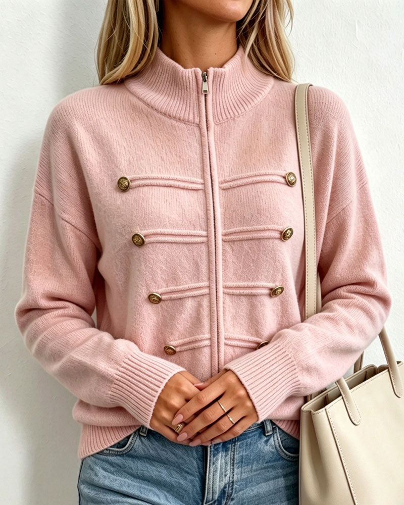 Cardigan Mandarin Kragen Mode Reißverschluss Gestrickt
