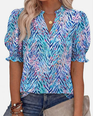 Bluse Blumenprint Puff Kurzarm