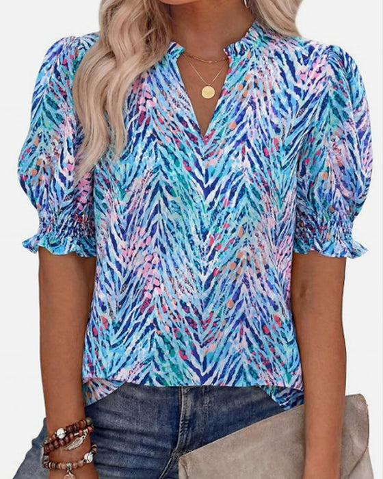 Bluse Blumenprint Puff Kurzarm