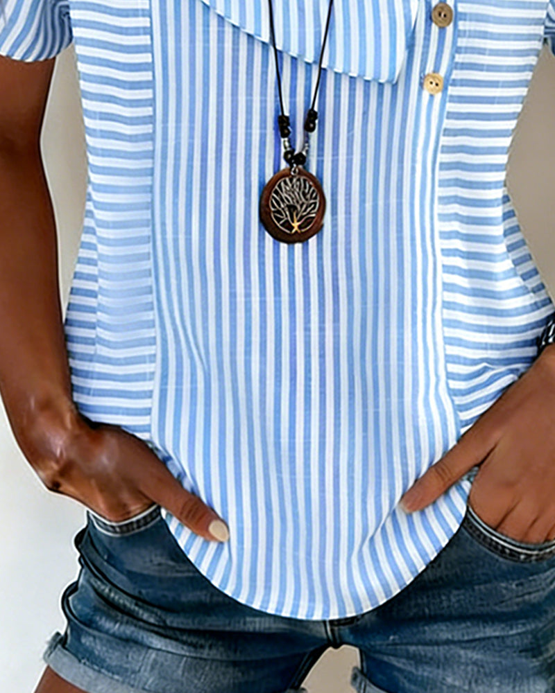 Bluse Gestreift Puffärmel Asymmetrisch