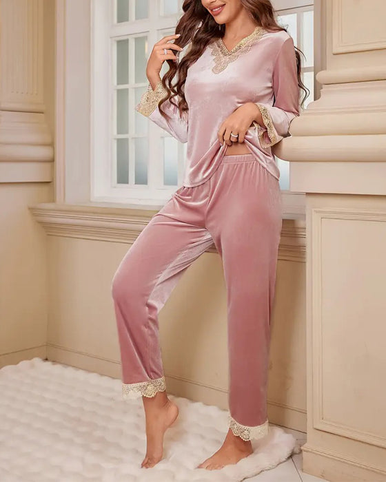 Pyjamas set herbst und winter lose spitze hause tragen