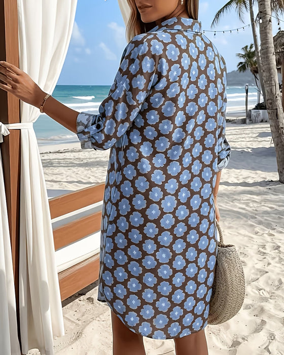 Kleid Revers Gedrucktes Hemd