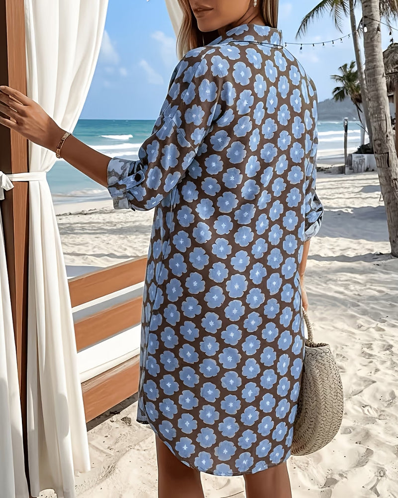 Kleid Revers Gedrucktes Hemd