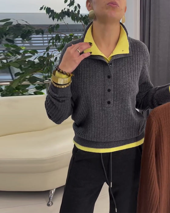Pullover wolle kontrastfarbe fake zweiteilig