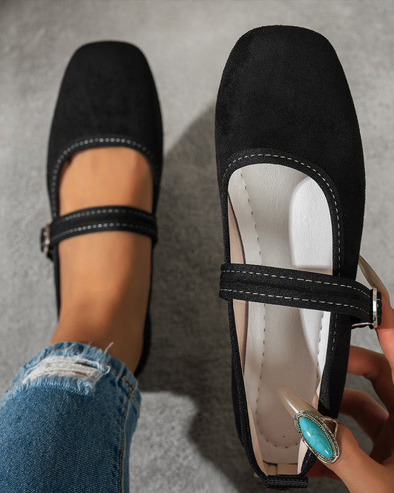 Damen Vintage Klassisch Elegant Quadratische Zehe Klassische Mary Jane Schuhe