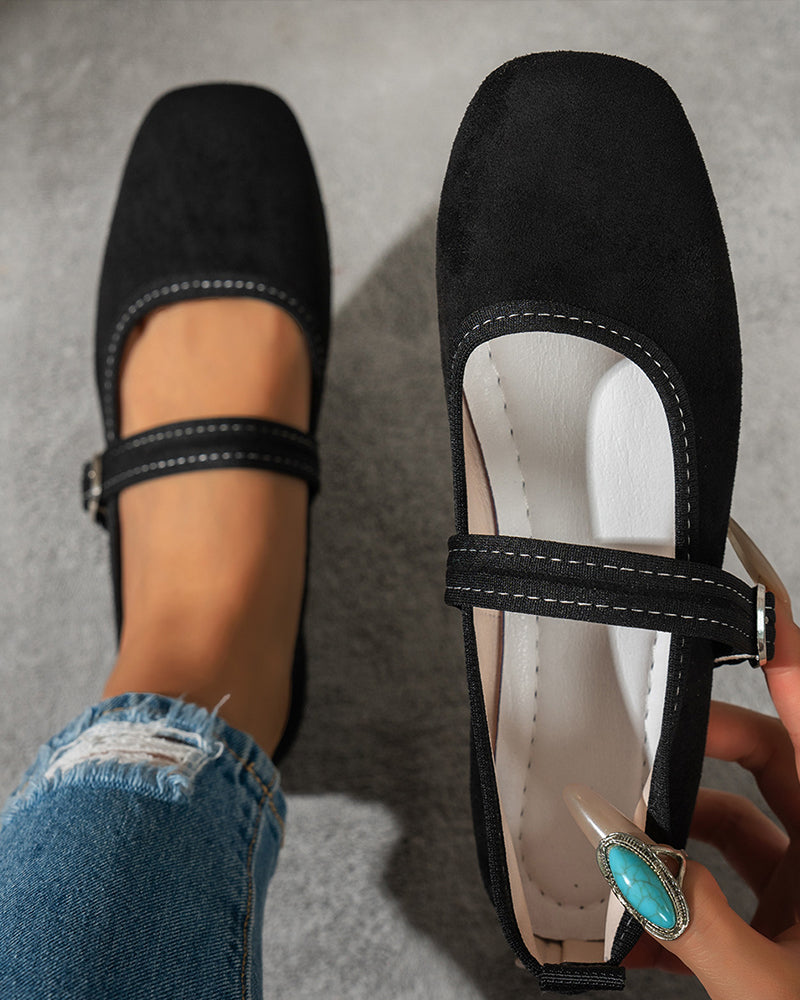 Damen Vintage Klassisch Elegant Quadratische Zehe Klassische Mary Jane Schuhe