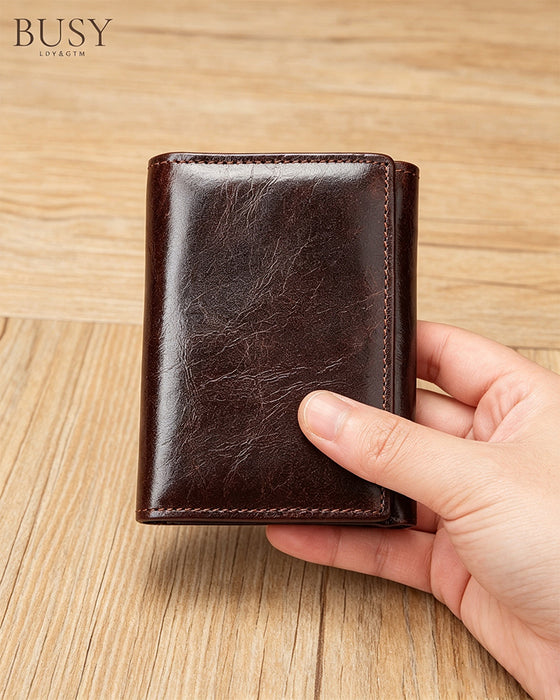Herren Echtleder Öl-Wachs Rindsleder RFID-Geldbörse