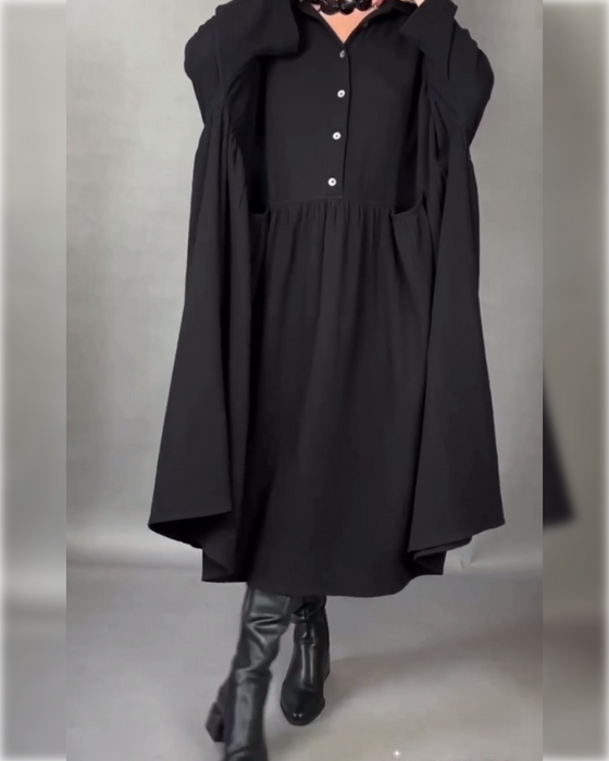 Oversized A-Linien Kleid Mit Revers Und Knöpfen