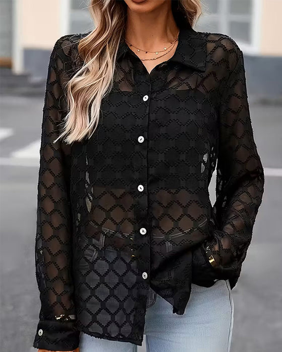 Hemd modisch Revers elegant Mesh