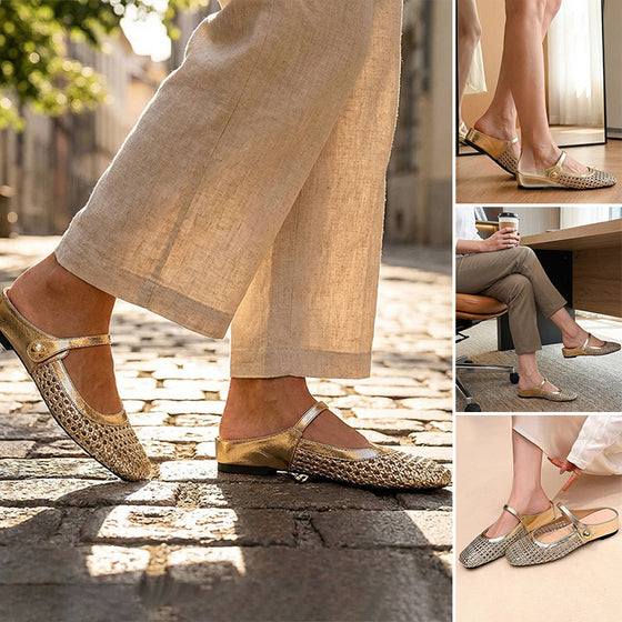 Schuhe Eckige Zehe Gewebt Durchbrochen