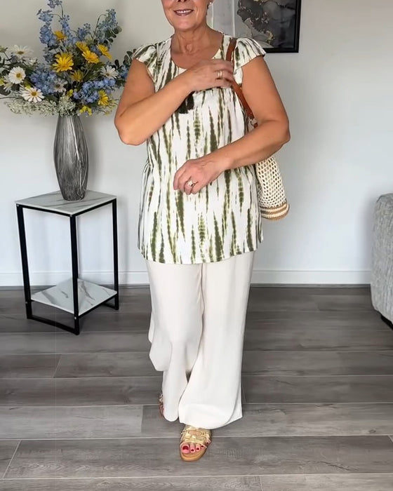 Bluse Lotusblätter Ärmel Quaste Tie-Dye