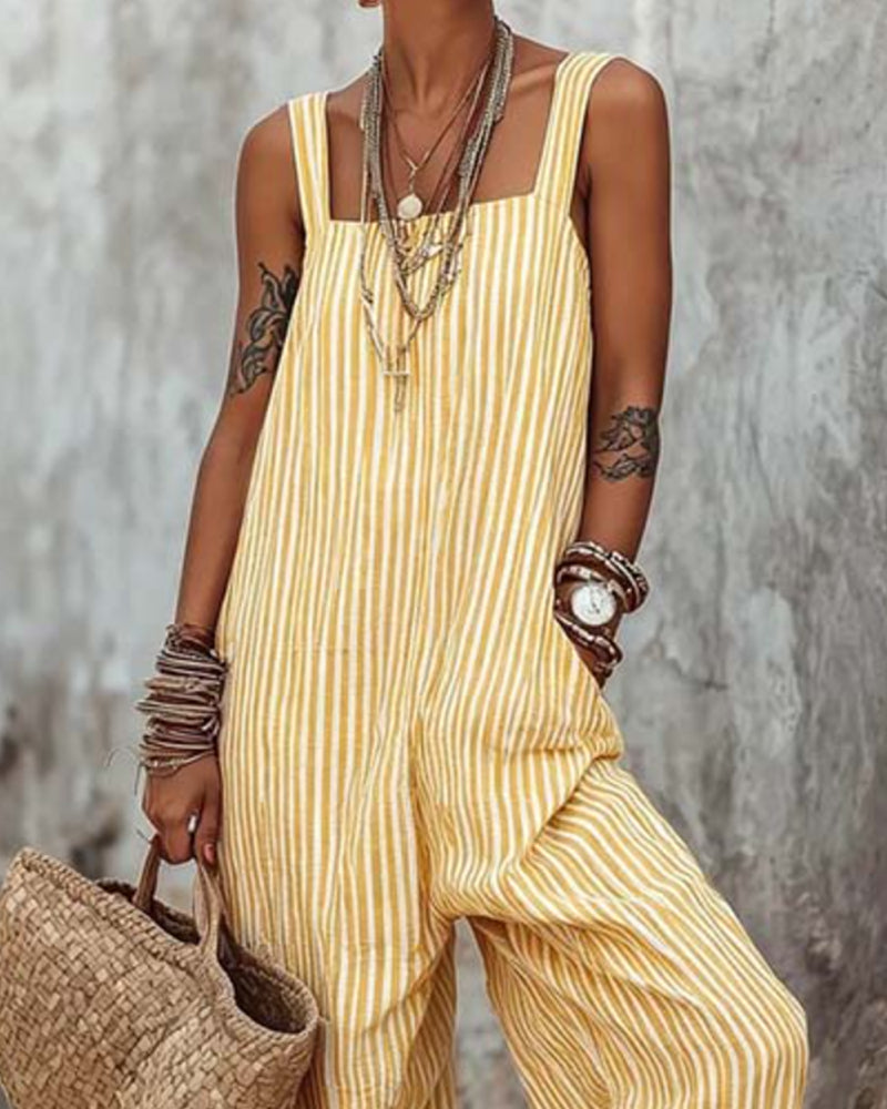Jumpsuit Breiter Träger Gestreifte Overalls