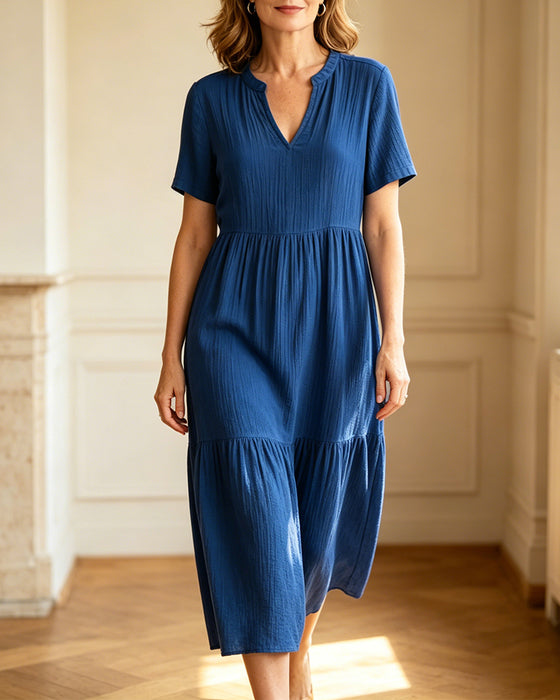 Kleid Lässig Einfarbig Kurzärmlig