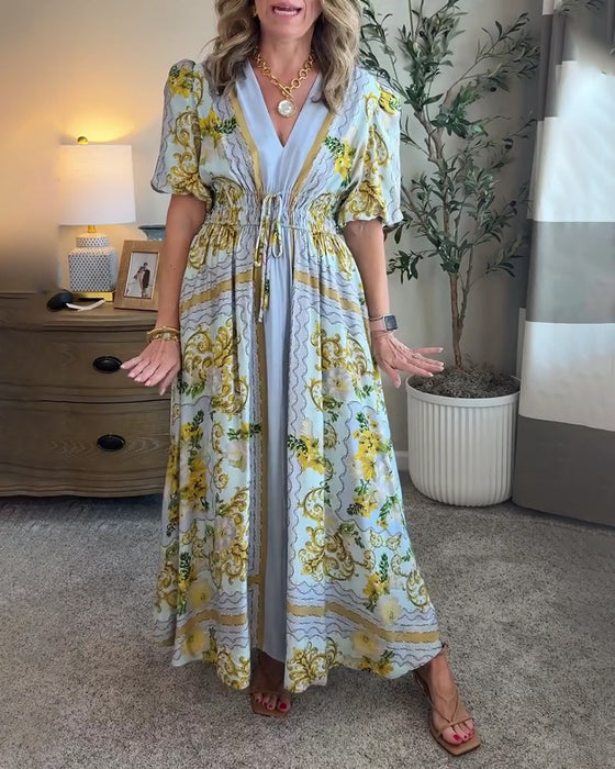 Kleid Blumig Druck V-Ausschnitt A-Linie