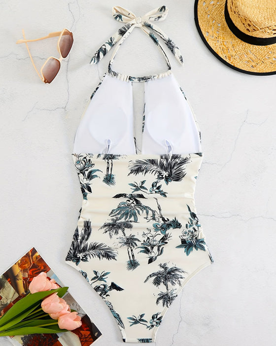 Onesie Badeanzug Sexy Halsschlaufe bedruckt