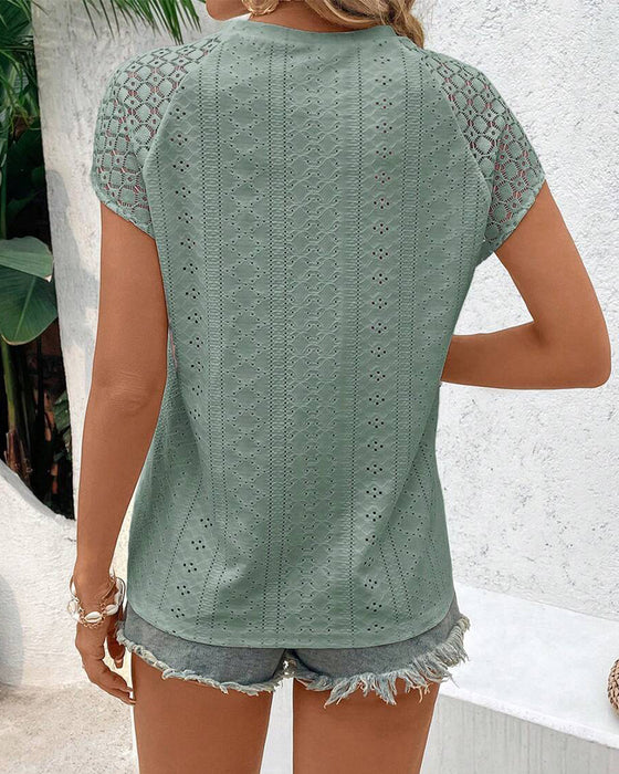 Bluse mit Spitzen-Hohlstickerei in einfarbig