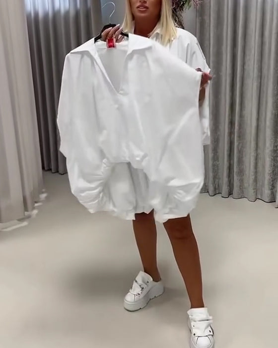Bluse Revers Loose Fit Fledermausärmel