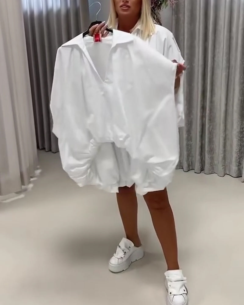 Bluse Revers Loose Fit Fledermausärmel