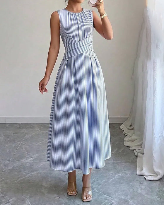 Kleid Streifen Twist Taille Ärmellos Maxi