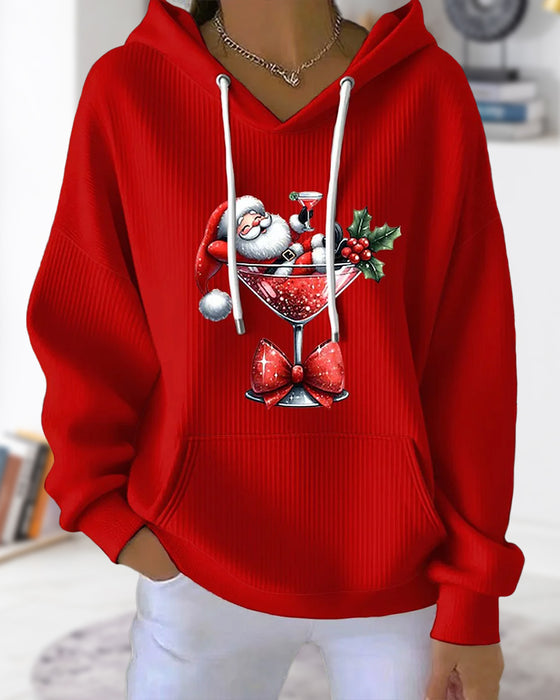 Hoodie Mit Weihnachtsmann Und Weinglas Druck, Kapuzen Design