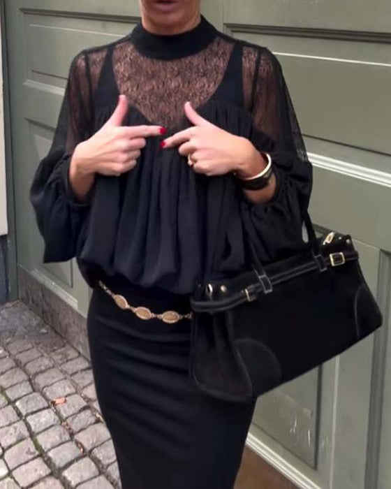 Bluse Mit Lockerer Passform, Fledermausärmel-Design Und Eleganter Stimmung