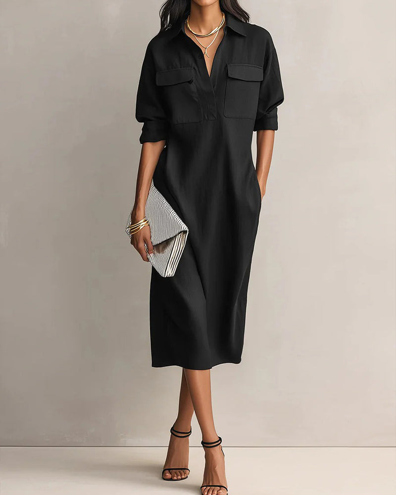 Kleid Unifarben Reverskragen Casual