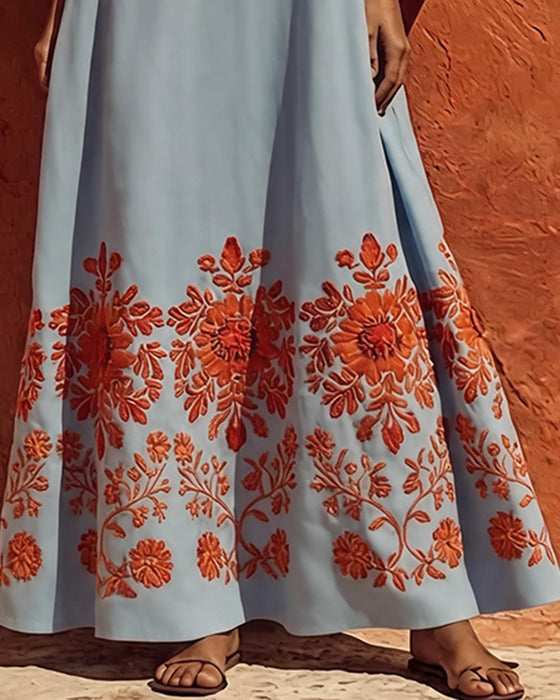 Kleid V-Ausschnitt Blumen Laterne Ärmel
