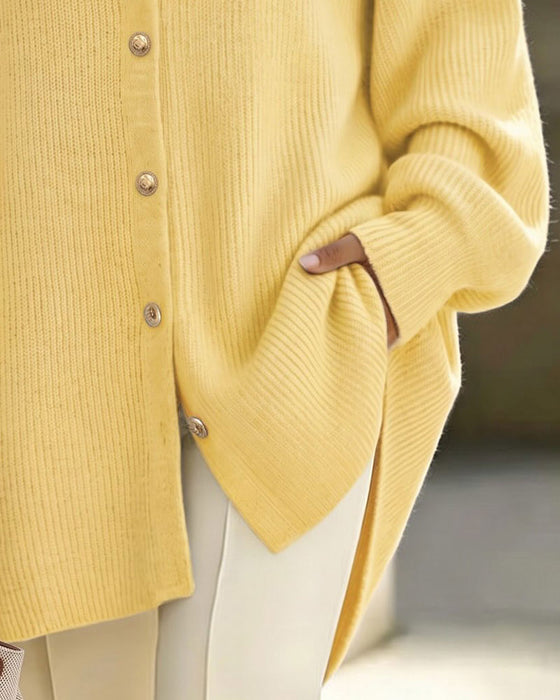 Cardigan Revers Knopf Laternenärmel Drop Schulter