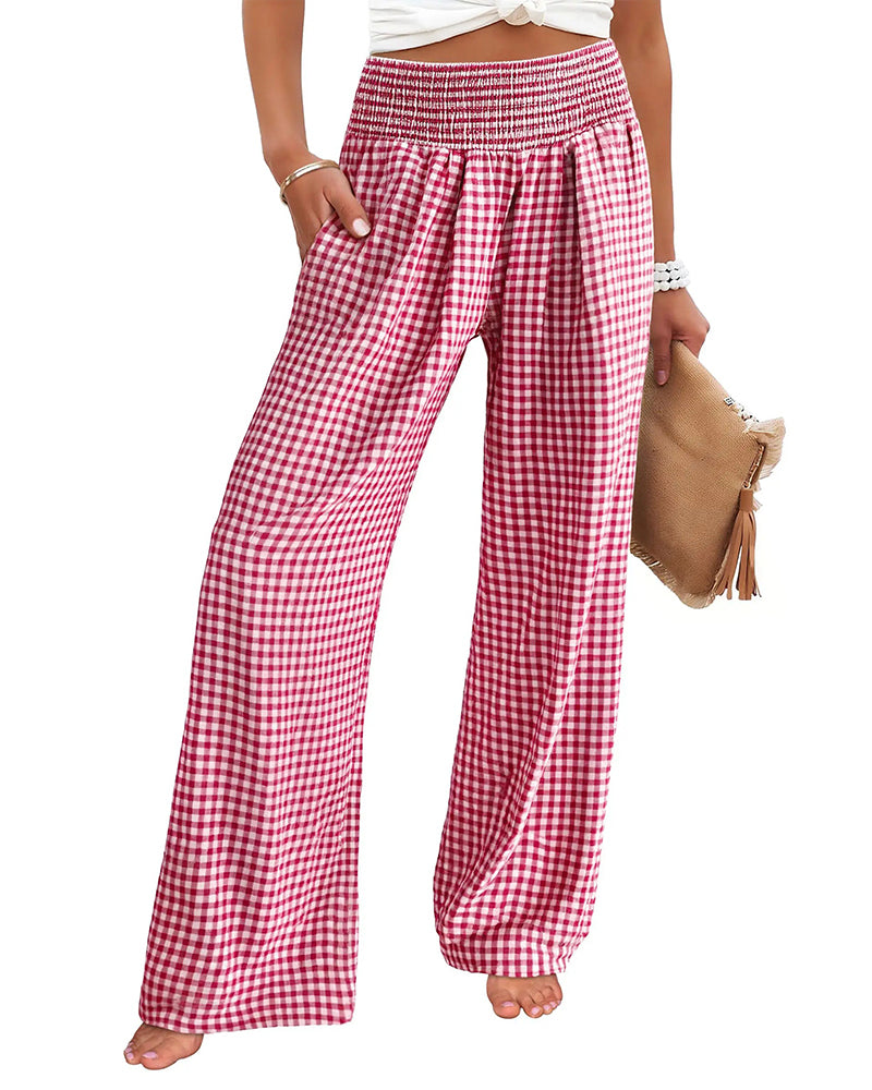 Hose Hohe Taille Karriertes Weites Bein