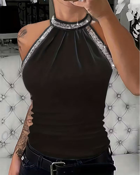 Top elegant paillettenbestickt Trägerlos