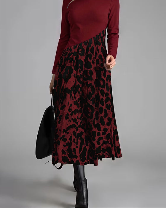 Kleid Rundhals Leopard Weiter Rock