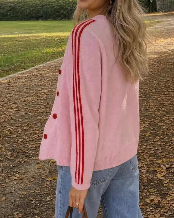 Cardigan Gestreift 3/4 Ärmel Knopf