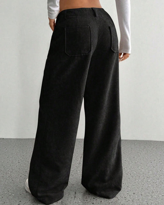 Hose Vorne Hinten Tasche Einfarbig Gerades Bein Lang