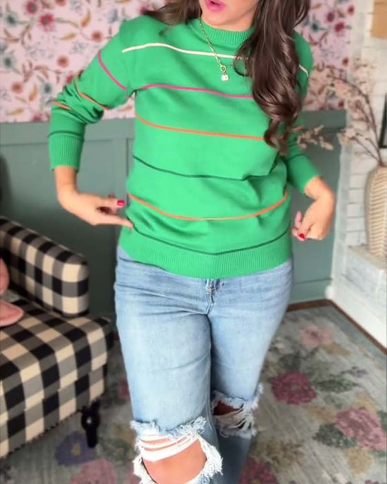 Pullover, lässig, Rundhalsausschnitt, gestreift