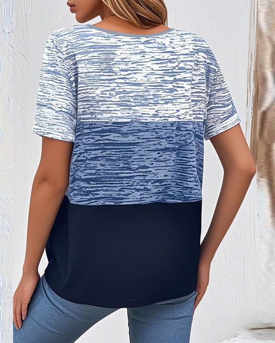 T-Shirt Rundhals Kurzarm Kontrastfarbe