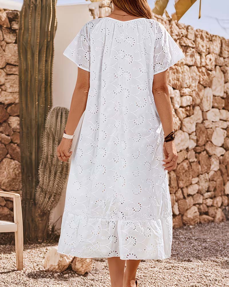 Kleid Ausschnitt Quadratischer Ausschnitt Flügelärmel Maxi