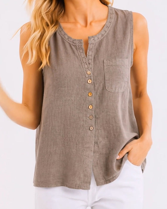 Tank Top Lässig Knopf Ärmellos