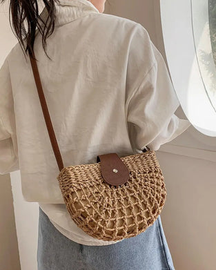 Tasche Boho Halbkreisförmig Hohl Stroh
