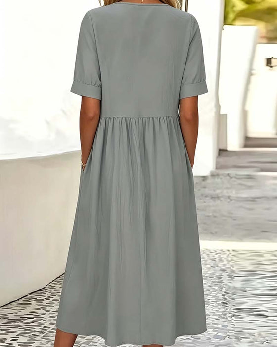 Kleid Rundhals Kurzarm Einfarbig Farbe
