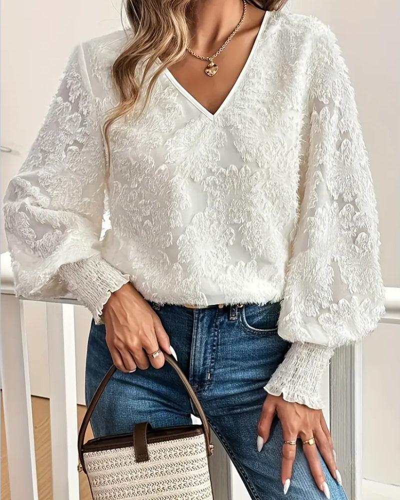 Bluse Laternenärmel Elegant V-Ausschnitt