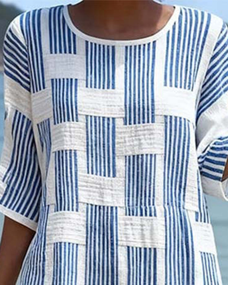 WF117572Kjole Geometrisk Stripe Kortsermet Avslappnet