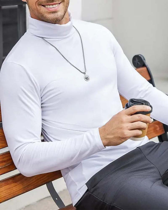 Bluse Hoher Hals Slim Fit Uni Herren