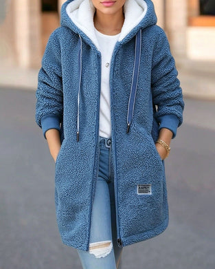 Mantel Fleece Gefüttert Reißverschluss Tasche Kapuze