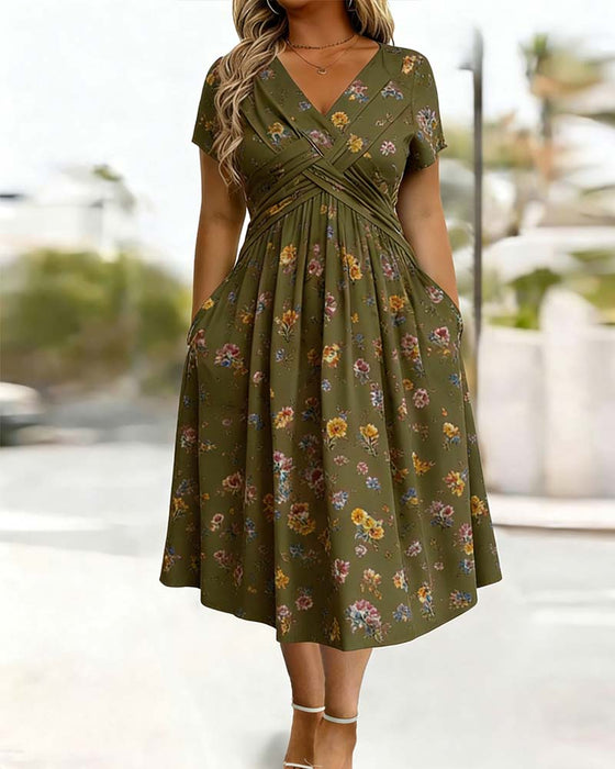 Kleid Blumig Twist Kurzer Ärmel