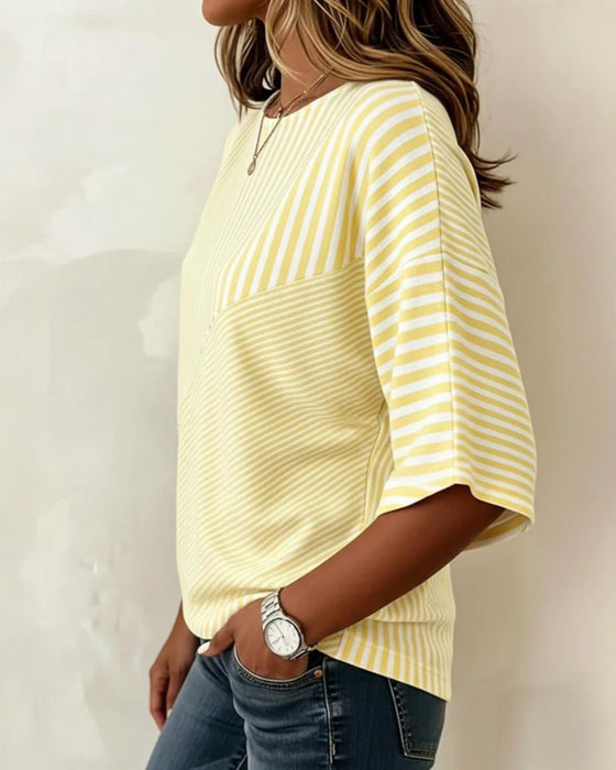 T-Shirt Gestreift Rundhals Farbblock