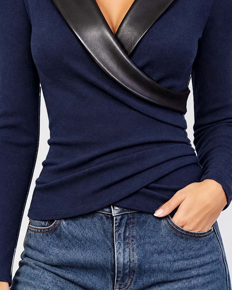 Oberteil PU Revers Kreuz Langarm