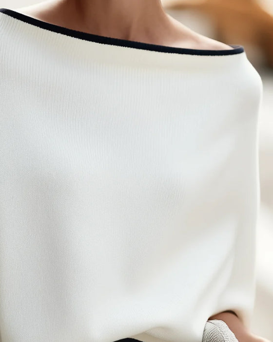 Pullover Ein-Schulter Drop Schulter Langarm Farbblock